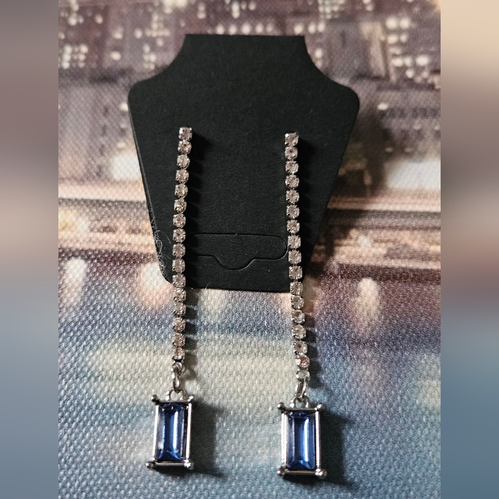 Drop Earrings with Sparkles of White & Blue NIP